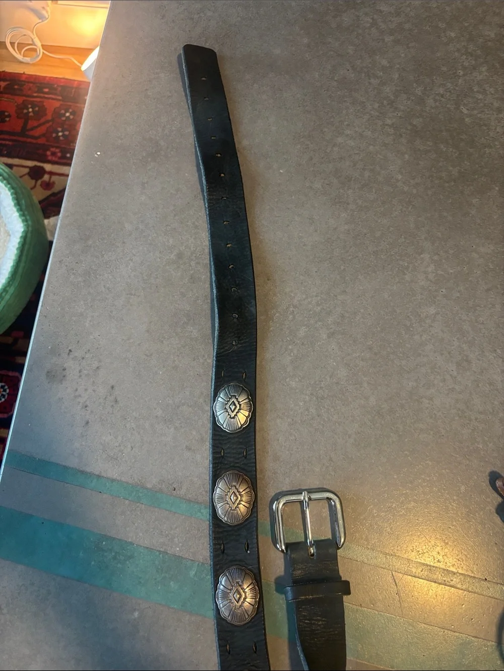 Black Leather Concho Belt with Silver Accents